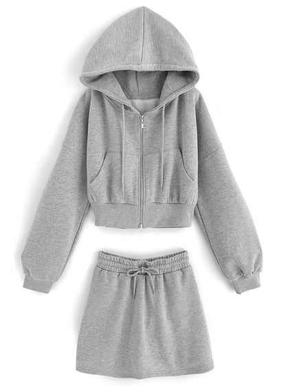 衣櫃必備休閒套裝 (外套連帽拉鏈外套+半身裙褲）