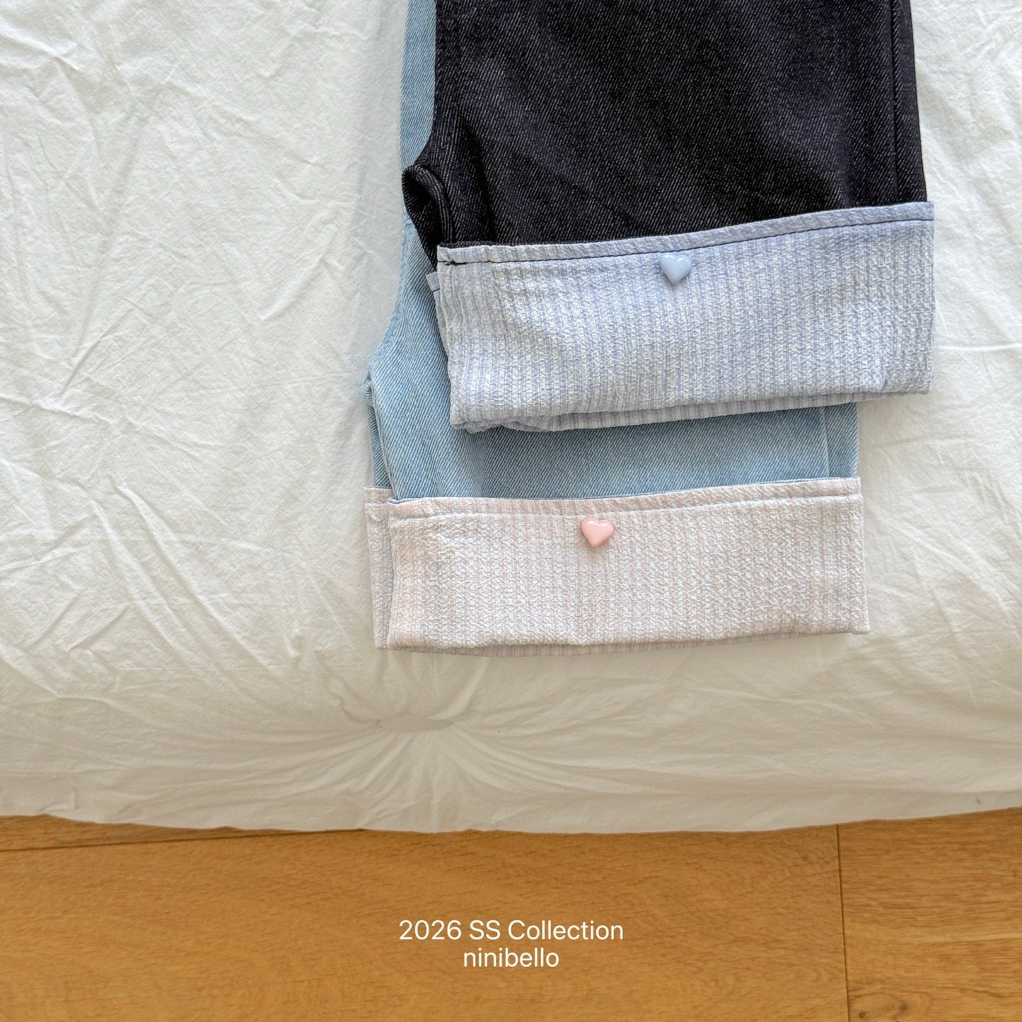 ninibello check roll up denim pants (80-130cm)