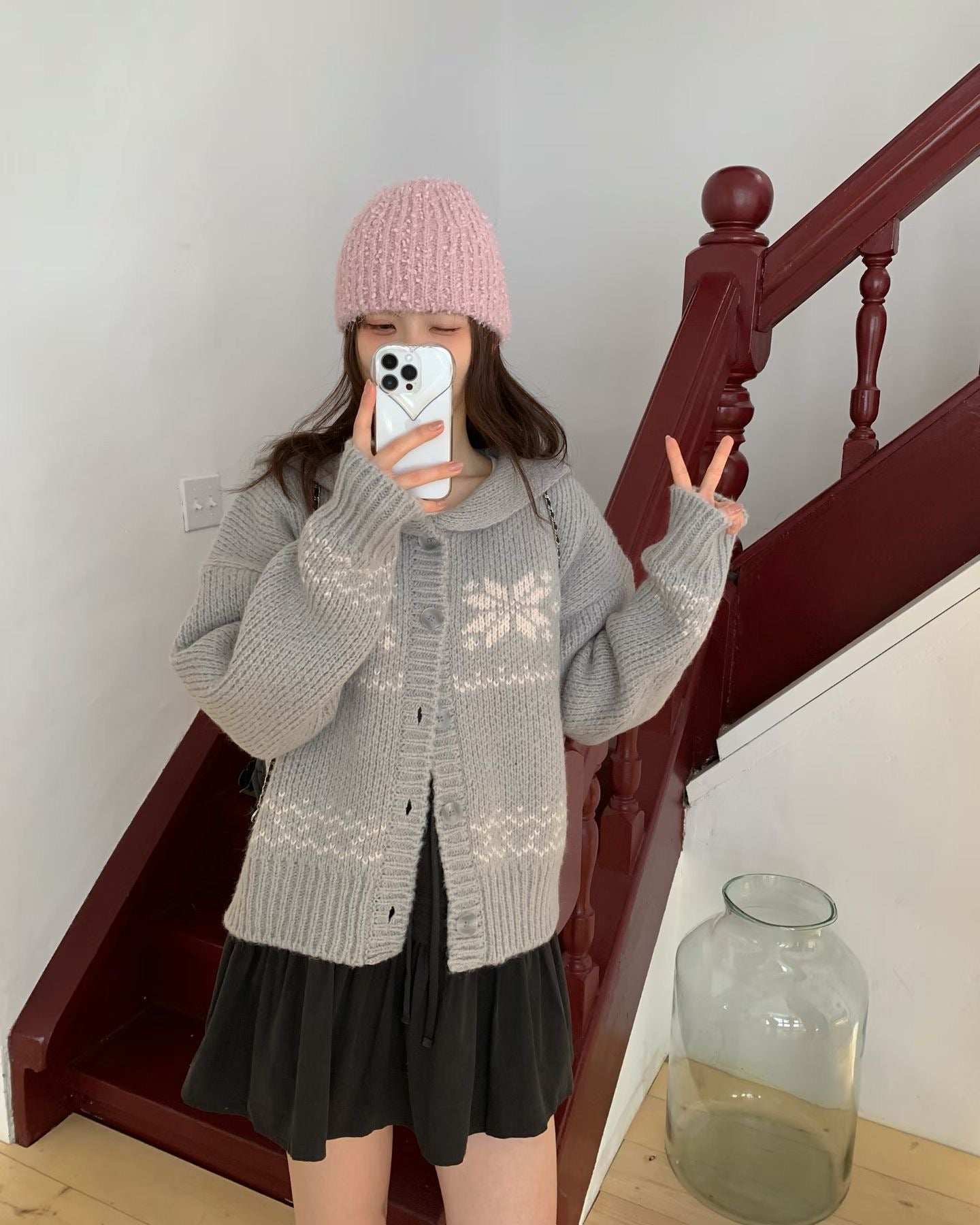 翻領北歐風雪花針織外套 *共3色