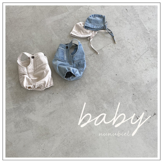 nunubiel patch denim romper&bonnet(3-18m)