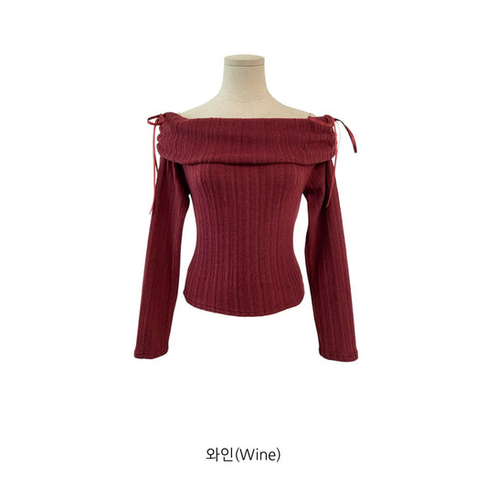 蝴蝶結一字肩top *共4色