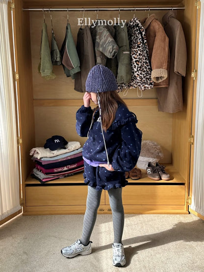 EllyMolly 撞色點點荷葉邊絨短褲 (90-145cm)