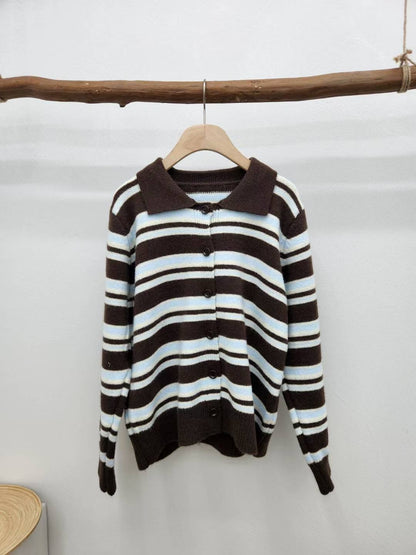 針織翻領條紋鈕扣上衣 *共3色