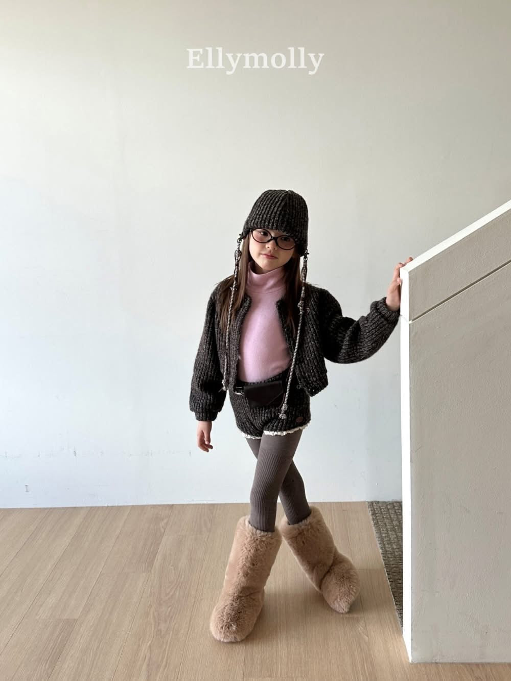EllyMolly 針織羅狀鈕扣外套 (90-160cm)