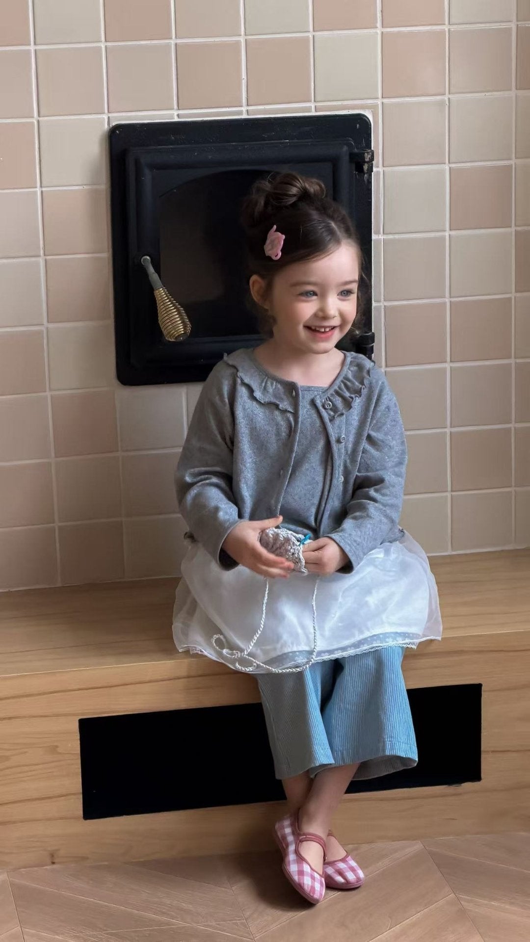 aiai pony frill cotton cardigan set
 (95-140cm)